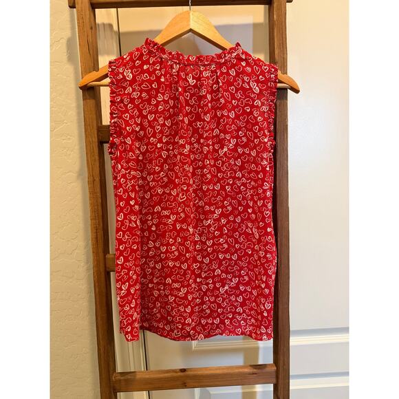 Ann Taylor LOFT Tops - Loft Red Heart Print Ruffle Sleeve Blouse XS Lightweight Flowy Top